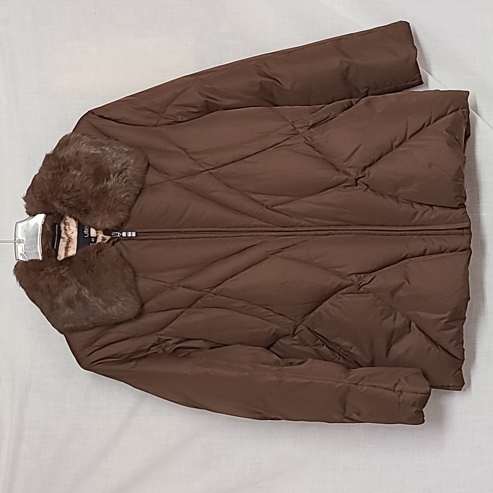 Utex Down Filled Puffer Faux Fur Removeable Collar Winter Ski Snow Jacket Sz XL